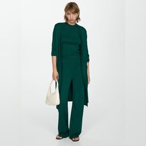 Mango Dark green Co-ord knitted set cardigan + pants NWT